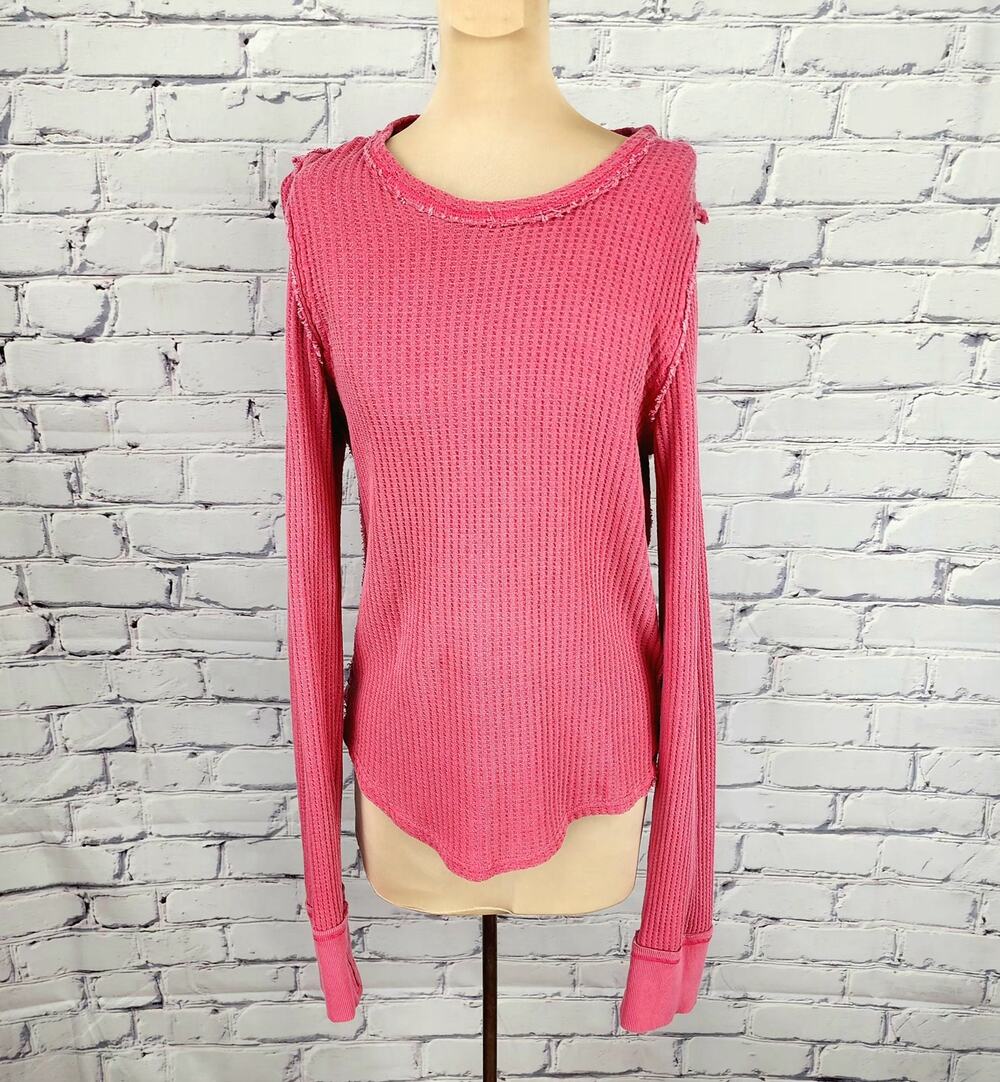 Anthropologie We the Free Top Womens L Roll with it Thermal Waffle knit cozycore